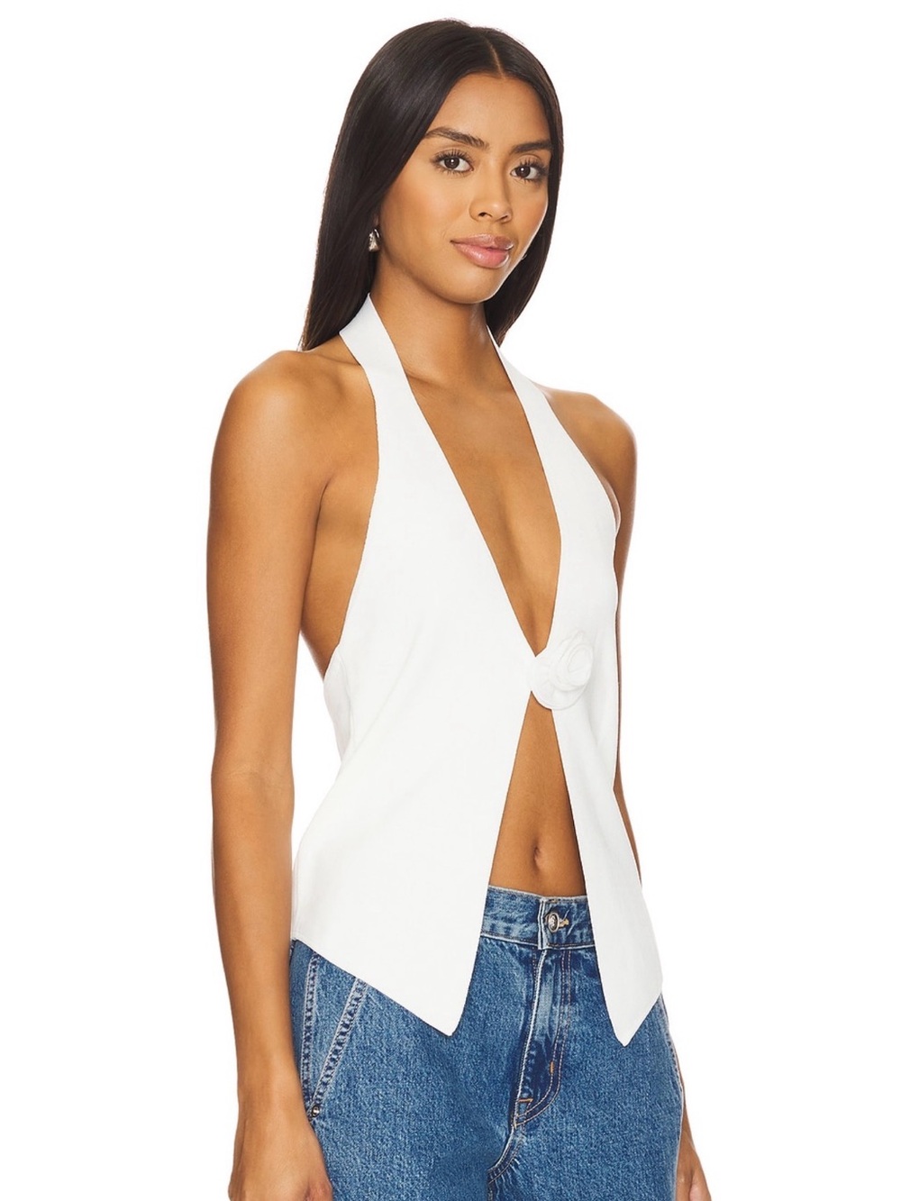 Sleek White Halter Tie-Front Tank Top - Picture 2 of 4